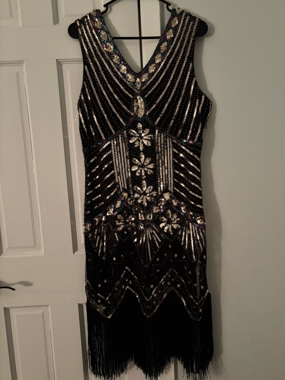 Black Beaded Fringe Evening Dress - Elegant Cocktail Dress - Picture 4 of 11